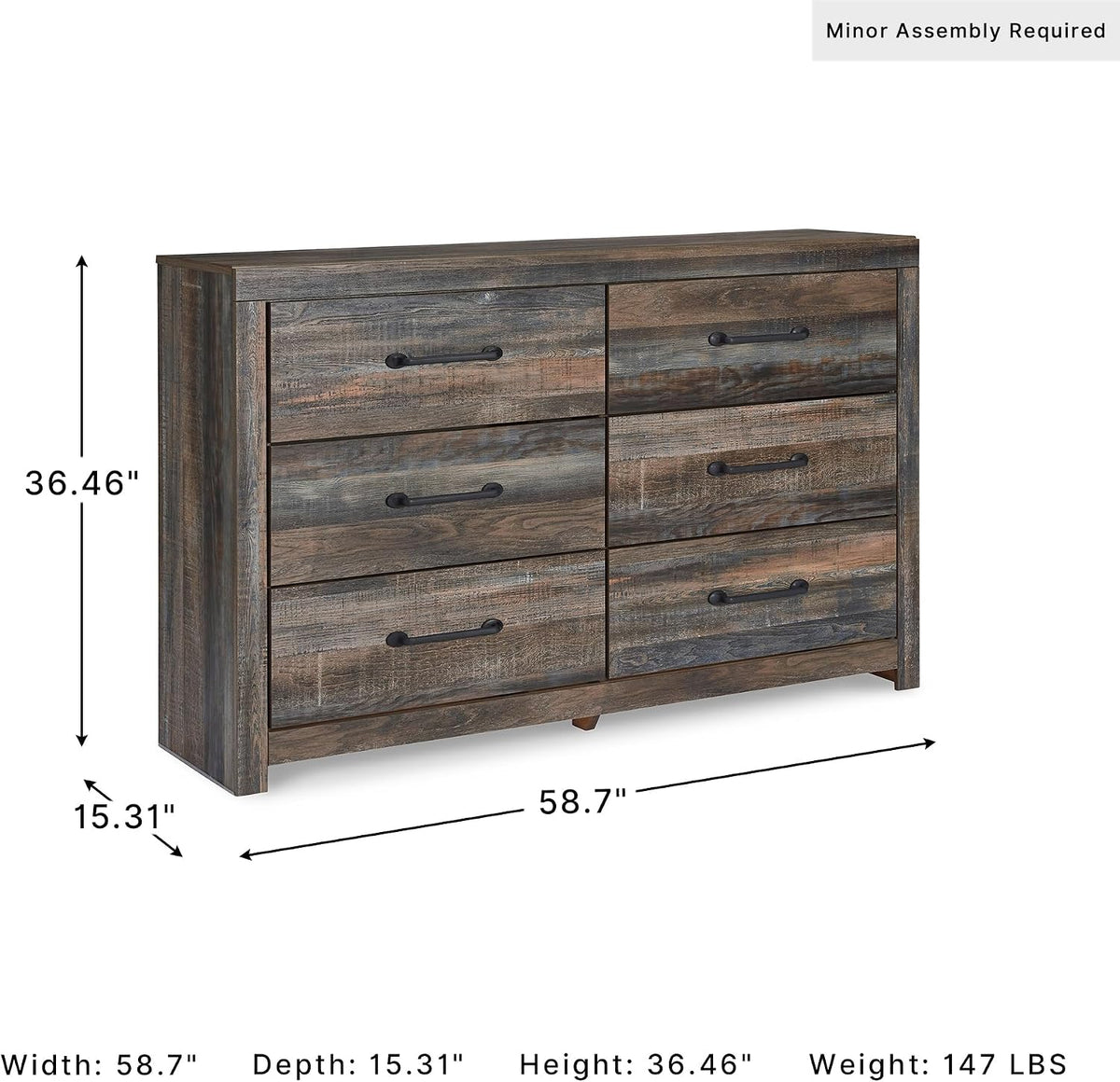 Signature Design by Ashley Rustic 6 Drawer Bedroom Dresser, Drystan
