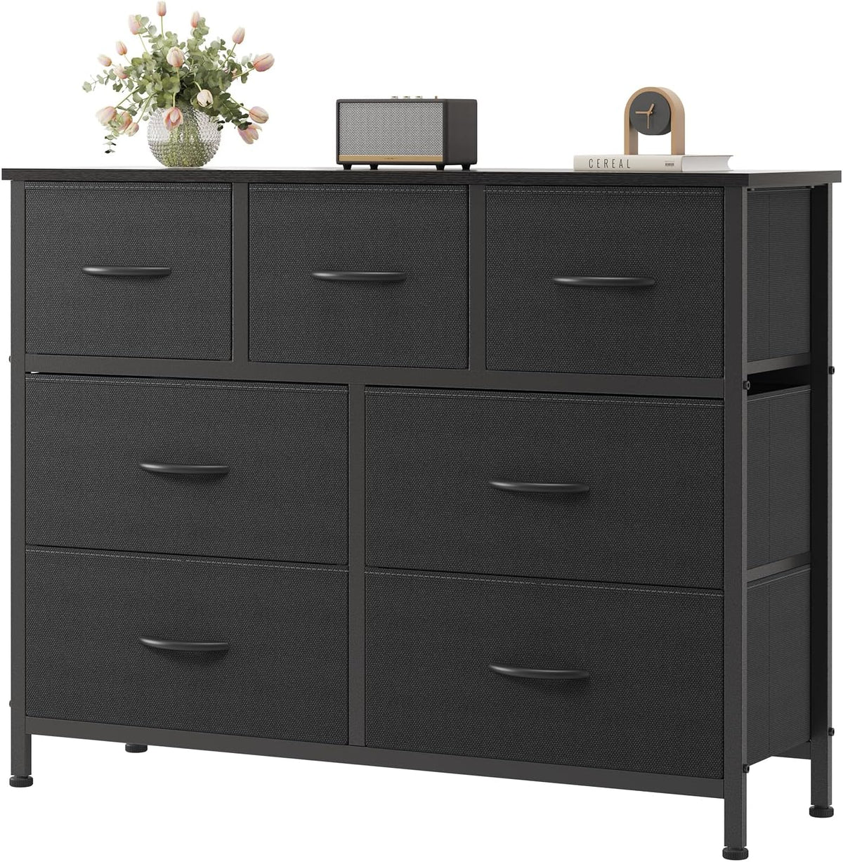 OLIXIS Black Dresser for Bedroom with 7 Fabric Drawers Storage Organizer