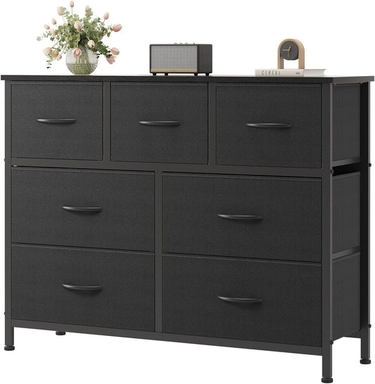 OLIXIS Black Dresser for Bedroom with 7 Fabric Drawers Storage Organizer