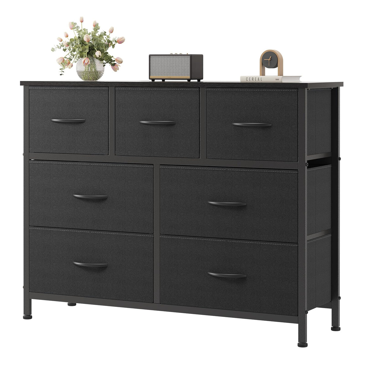 OLIXIS Black Dresser for Bedroom with 7 Fabric Drawers Storage Organizer