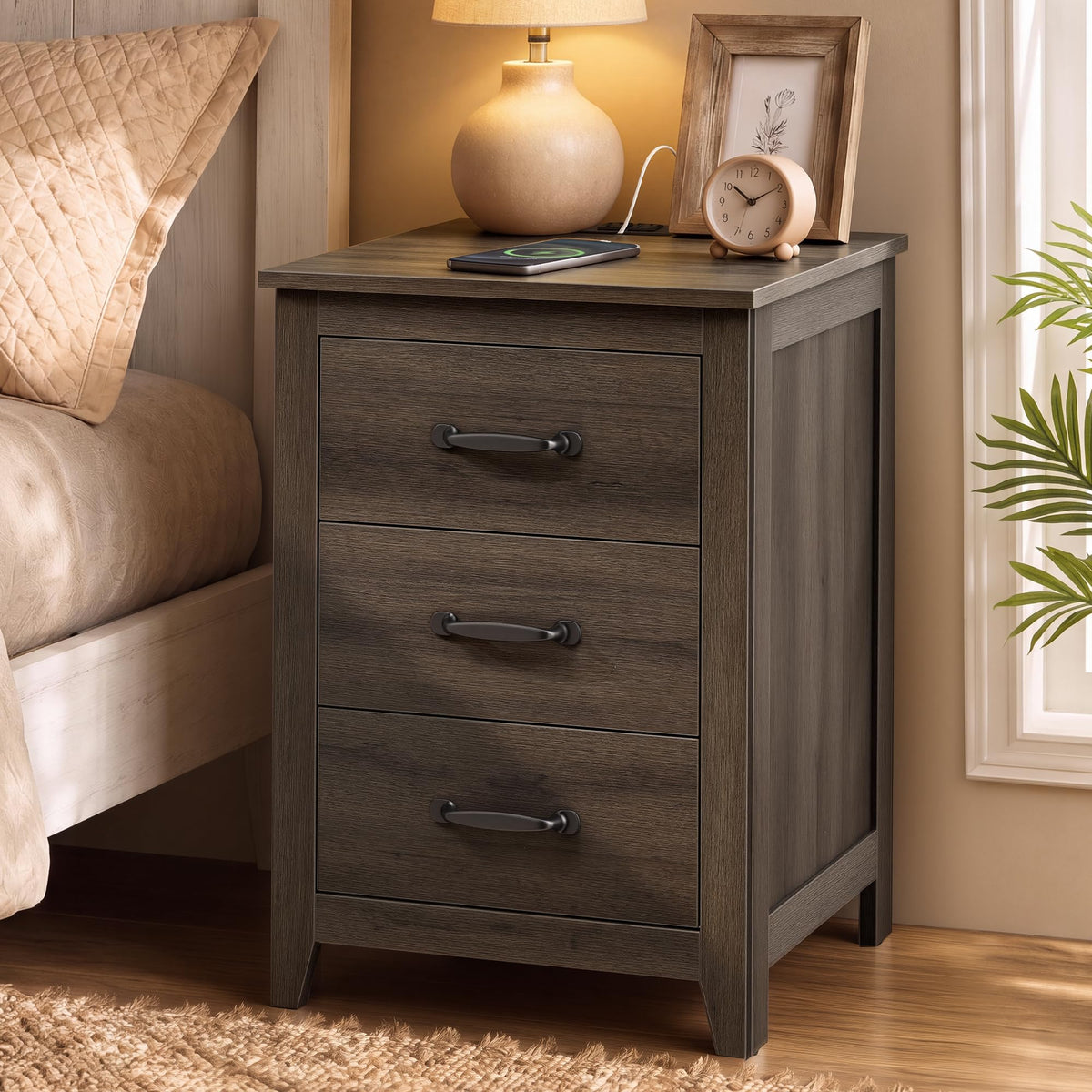 VASAGLE Set of 2 Nightstands with 2 Drawers and Charging Station