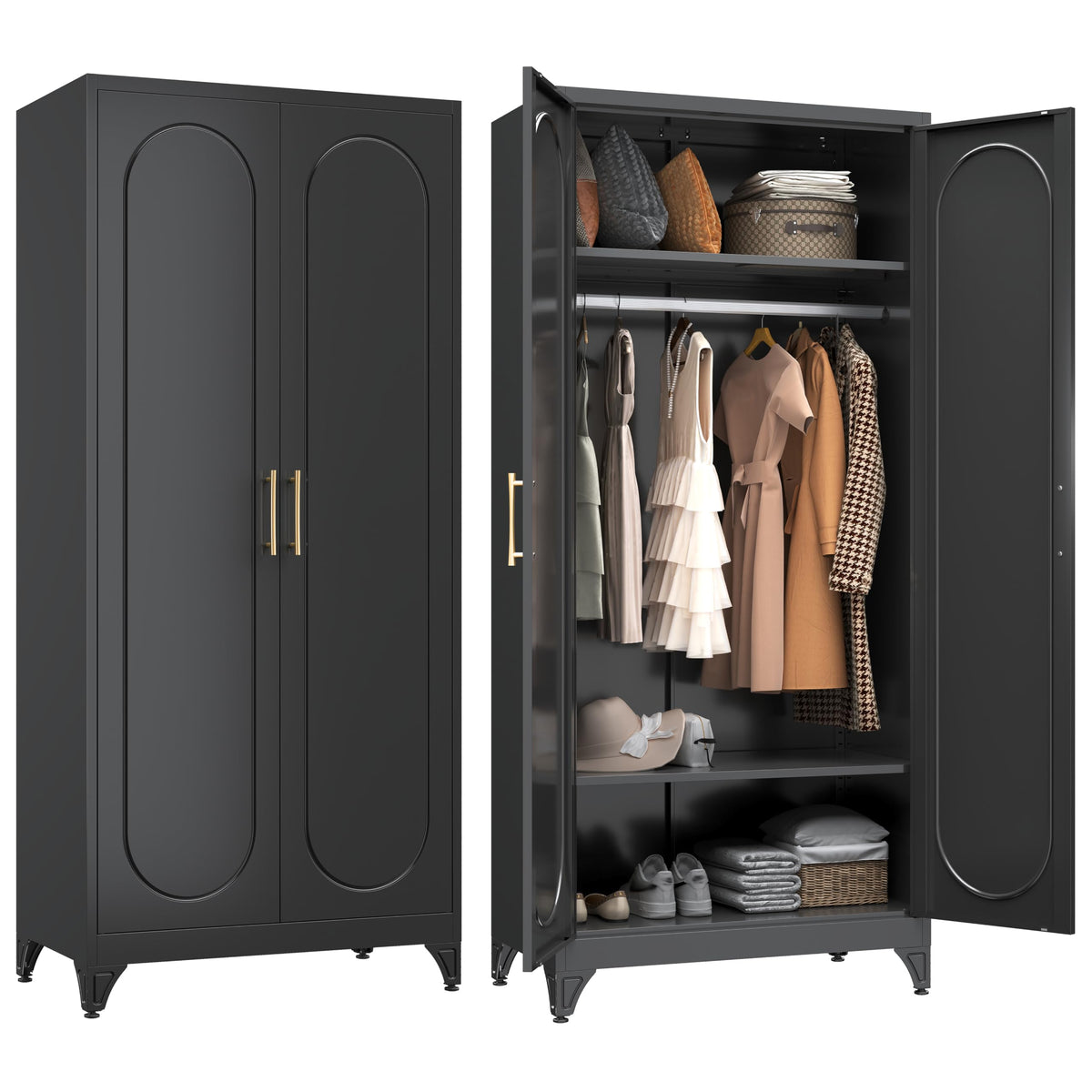 SteeLoong Metal Wardrobe Cabinet,Armoire Wardrobe Closet with Hanging Rod