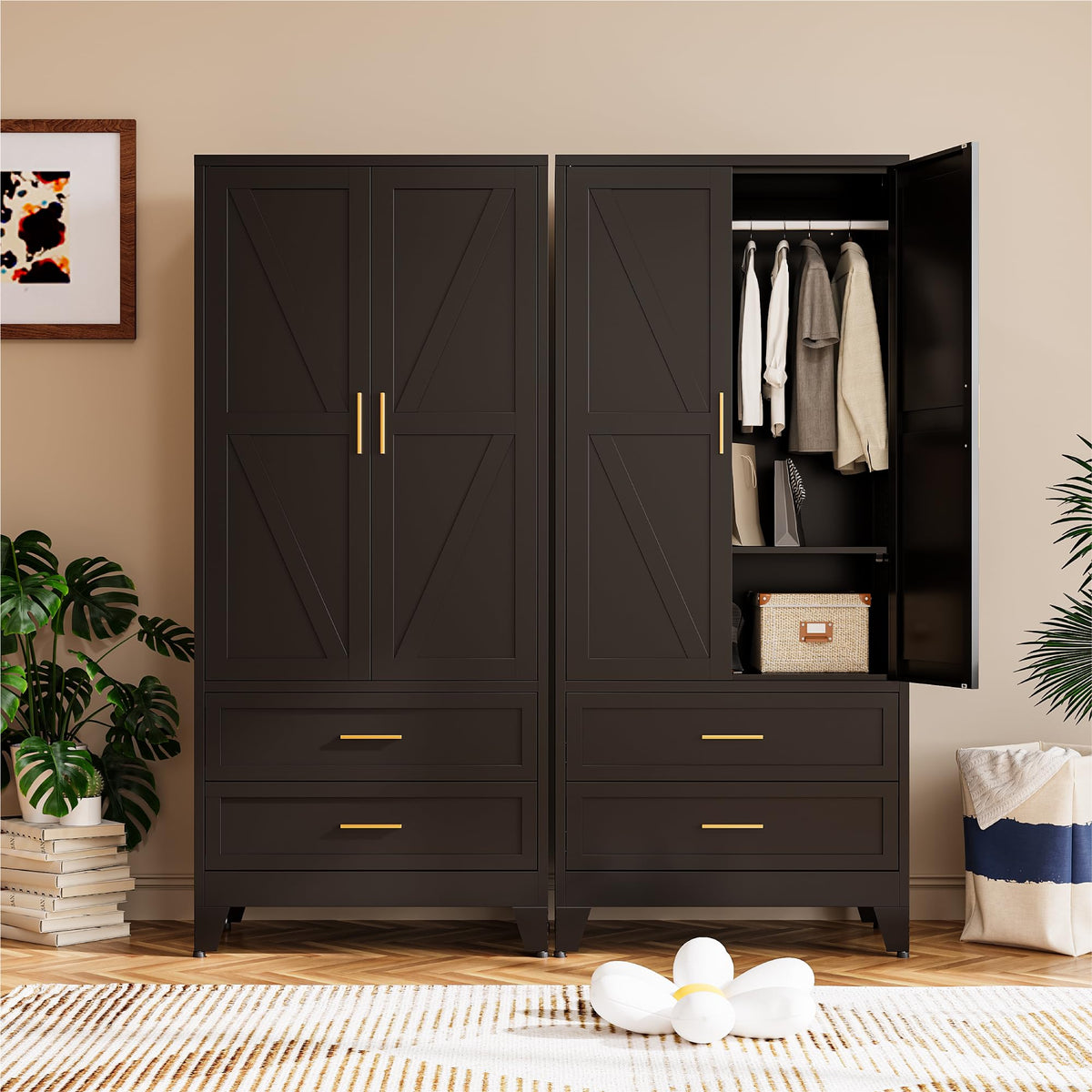 COFaR Peacock Blue Armoire Wardrobe, 71" Metal Closet with Reversible Hanging & Shelving Sections, Freestanding Storage Cabinet with Top Compartment & Adjustable Shelves