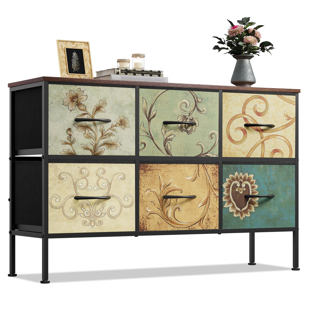 WLIVE Dresser for Bedroom with 6 Fabric Drawers, Rustic Brown