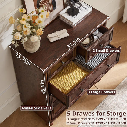 RWYHG Farmhouse 5 Drawer Dresser for Bedroom, 35.5" Small Dressers