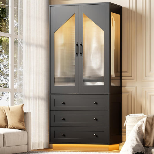 Gyfimoie Tall Armoire Wardrobe Closet with 2 Door and 3 Drawers
