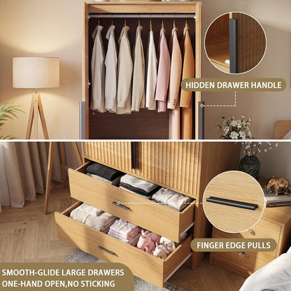 Fluted Modular Armoire w/Drawers, 31.5" W x 63" H