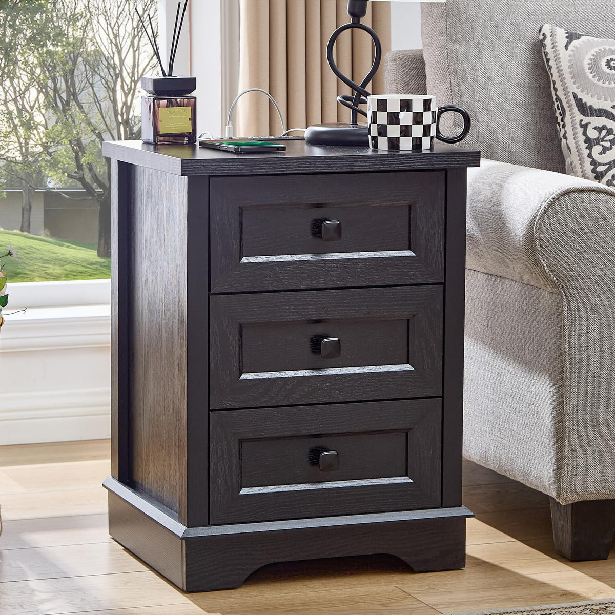 SOOWERY Farmhouse Dresser for Bedroom, Tall Chest of Drawers, Dark Cherry