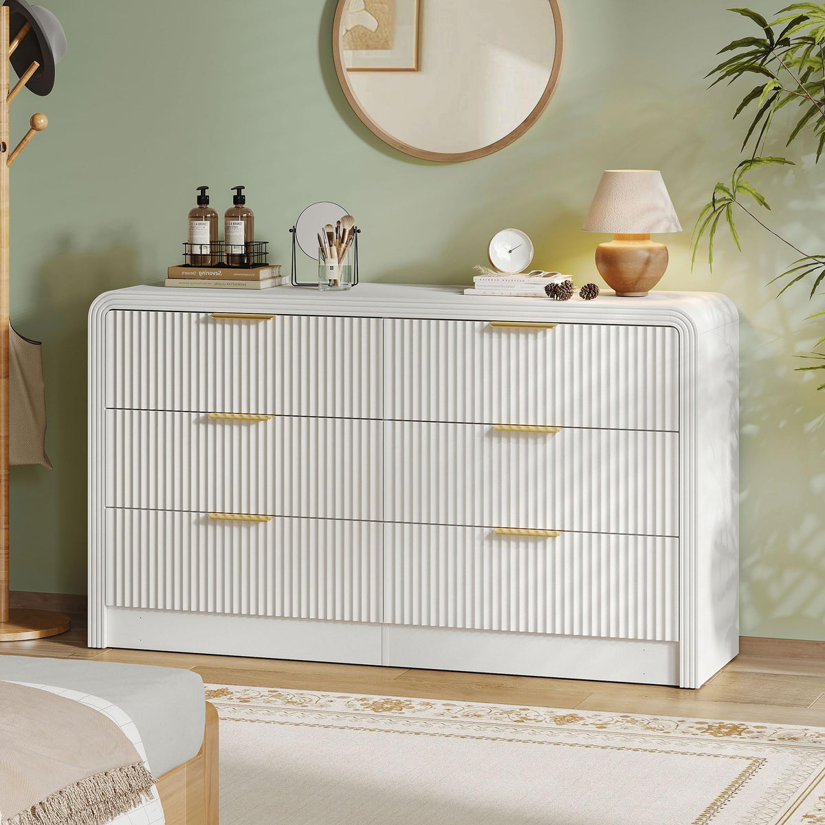 Decofy 47" W Fluted 6-Drawer Dresser for Bedroom, Walnut