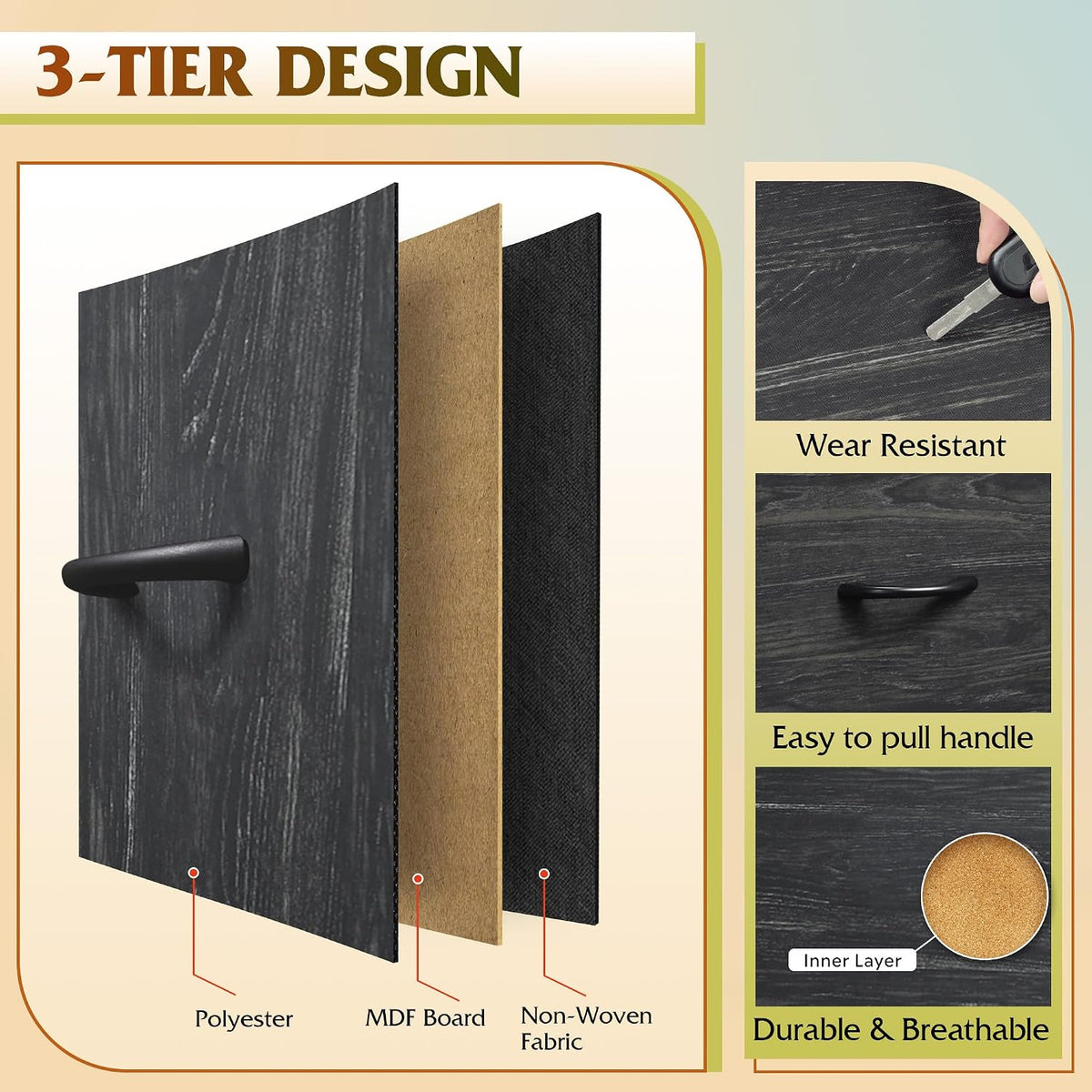 WLIVE Wide Dresser for Bedroom, 8 Drawer Chest of Drawers, Black Wood Grain
