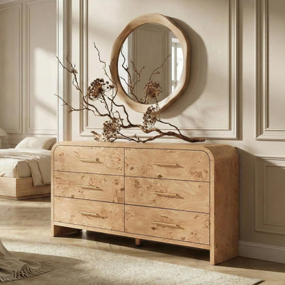 Curved 9-Drawer Dresser for Bedroom, 63" Wide Modern Chest of Drawers, Vanity Desk TV Stand for Living Room, Closet Storage Drawers Organizer Furniture, Nursery, Hallway, Dark Burl