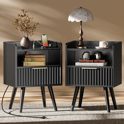 Huuger Nightstand Set of 2 with Charging Station, USB-C Port, End Tables