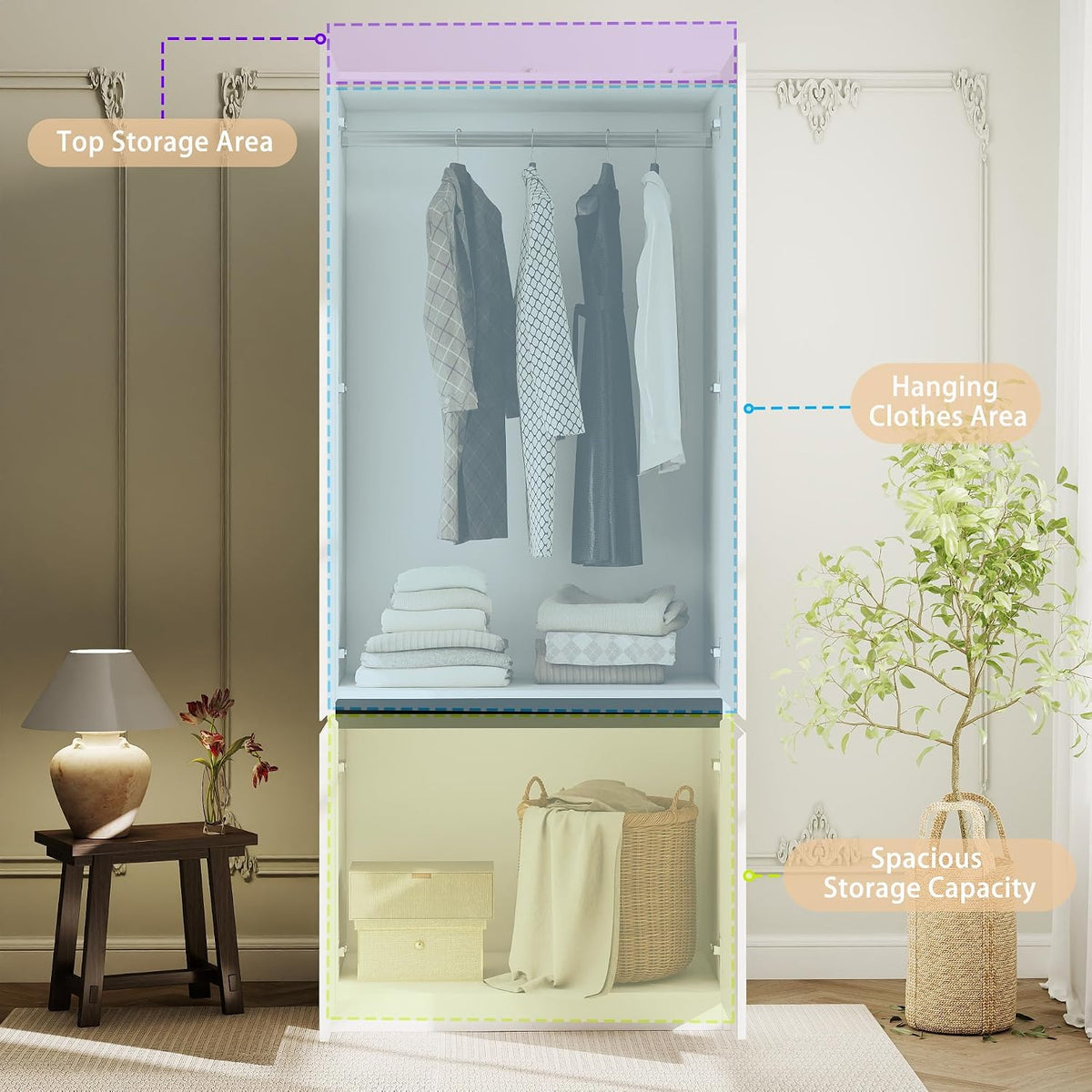 White Armoire Wardrobe Closet with 4 Doors, 75" Tall x 63" Wide