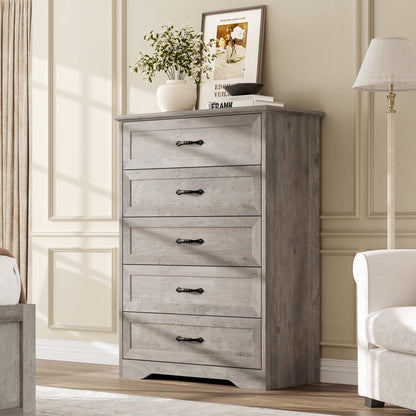 Garvee Farmhouse Wood 43.9" Tall 5 Drawer Dresser for Bedroom, Black