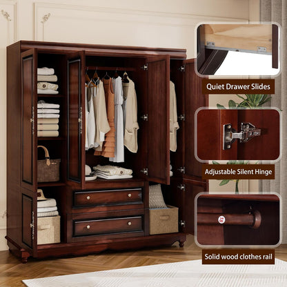 Solid Wood Armoire Wardrobe Closet, Cherry Finish Bedroom Storage