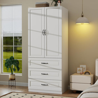 Black Armoire Wardrobe Closet with 3 Drawers, 75" H x 32" W Armoire