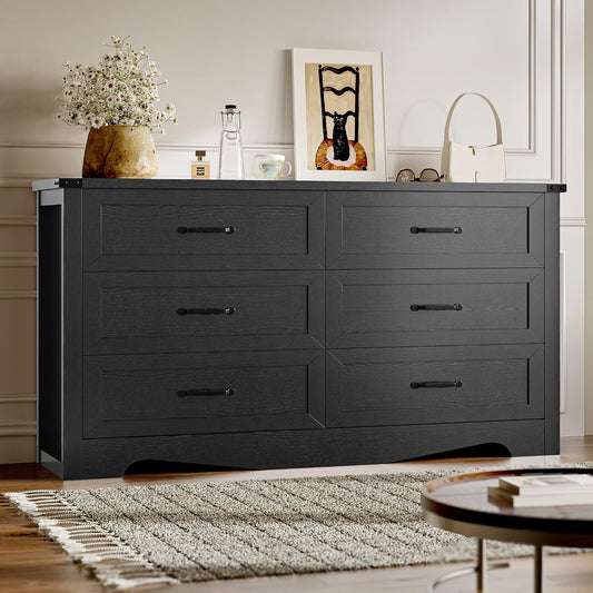 BORNOON 6-Drawer Dresser for Bedroom, Modern Wooden Chest of Drawers with Metal Handles, Anti-Tipping Design, Sturdy and Stable Storage Organizer for Living Room, Entryway, Home Office