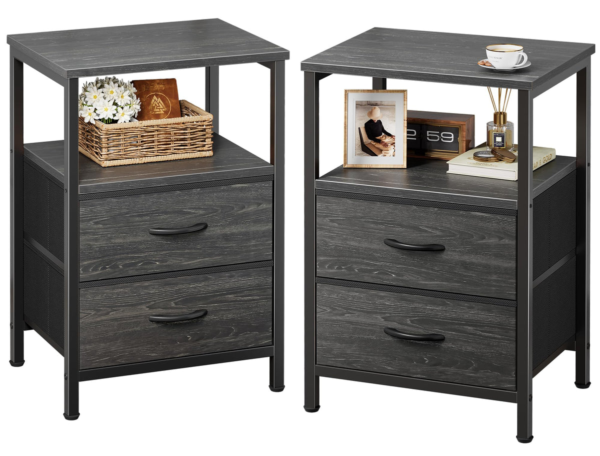 Huuger Night Stand Set of 2, Nightstand with 2 Drawers, Bedside Table