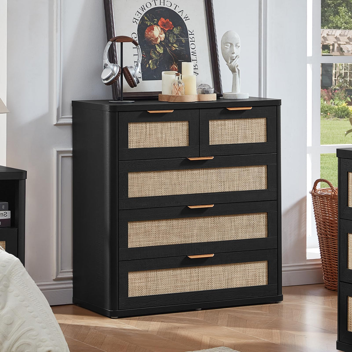 LEYAOYAO Rattan Dresser for Bedroom, 41" Tall Chest of Drawers