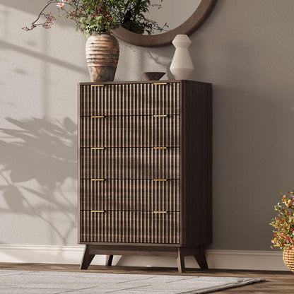 63" Wide Fluted 9 Drawers Dresser for Bedroom,Curved Edge,Oak