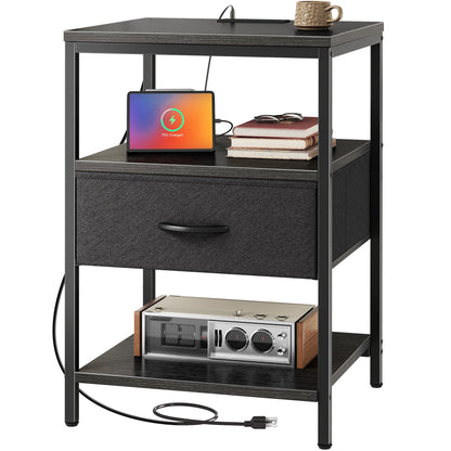 SUPERJARE Nightstand with Charging Station, USB-C Port, Bedside Table
