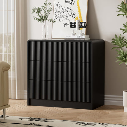 Furniway Black 5 Drawer Dresser for Bedroom, Curved Tall Dresser with Push-to-Open Design, Chest of Drawers for Bedroom, Living Room, Hallway, 15.7”D x 32”W x 47.2”H