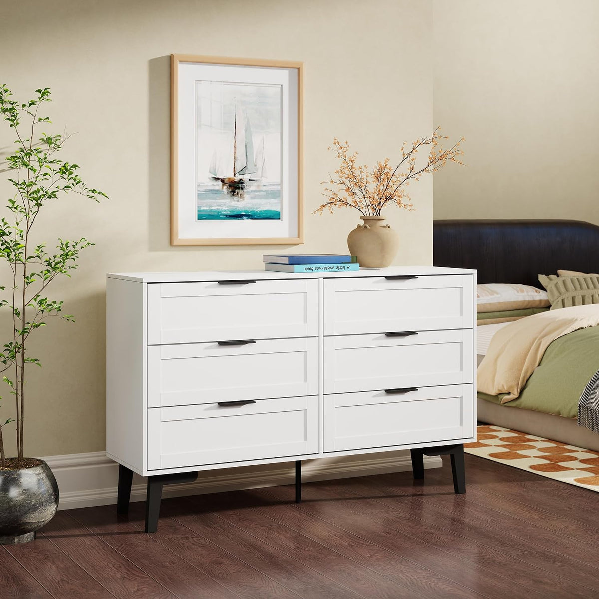 TaoHFE 6 Drawer Dresser for Bedroom Modern White Chest of Drawers