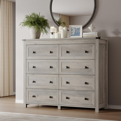 BORNOON 9-Drawer Dresser, Modern Wooden Storage Chest of Drawers, Dresser TV Stand, Wood Drawer Organizer with Metal Handles for Bedroom, Living Room, Hallway
