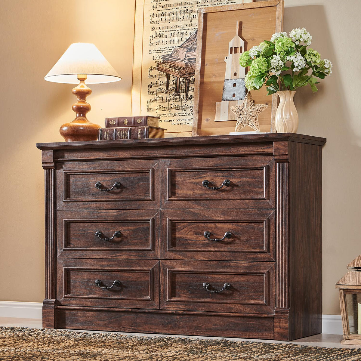 Aitjunz Farmhouse 46" Tall 5 Drawers Dresser for Bedroom, Antique White