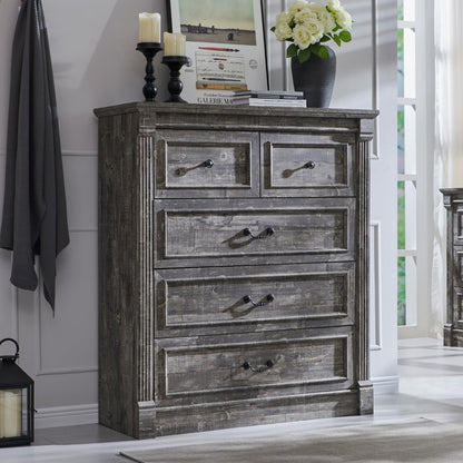 Aitjunz Farmhouse 46" Tall 5 Drawers Dresser for Bedroom, Antique White