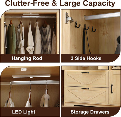 71" Wooden Armoire Wardrobe Closet with Doors and Drawers, Natural