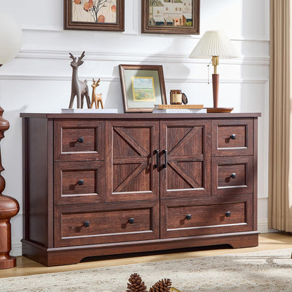 SOOWERY Farmhouse Dresser for Bedroom, Tall Chest of Drawers, Dark Cherry