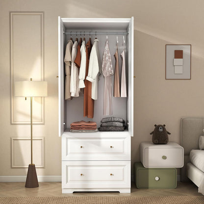 White Armoire Wardrobe Closet with 2 Drawers, 74" Tall x 31.5" Wide