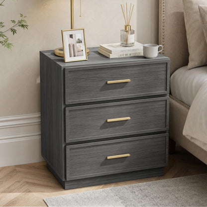 Nightstand Set of 2 Tall Bedside Table with 3 Drawers, Walnut