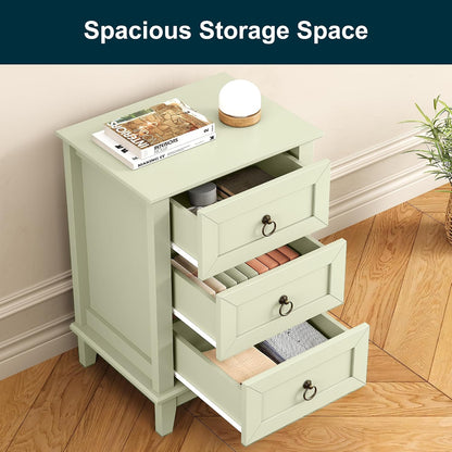 RoyalCraft Farmhouse Tall Nightstand Set of 2, Painted Wooden Bedside End Table with 3 Storage Drawers, Rustic Side Table for Bedroom, Light Green