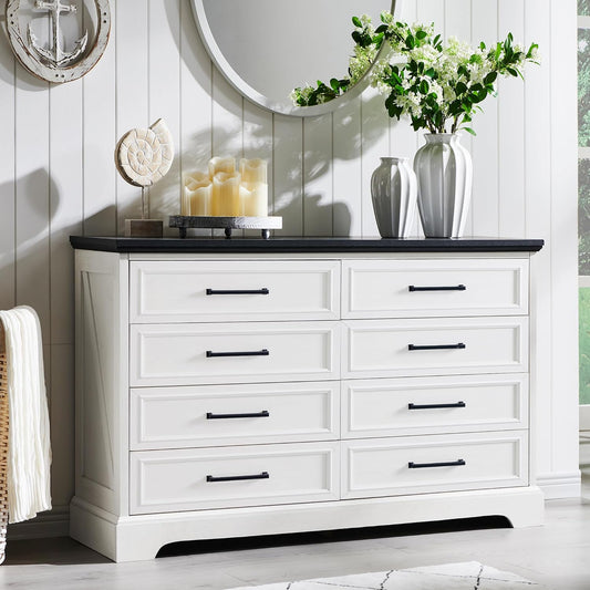 ACCOHOHO Farmhouse 8 Drawers Dresser Chests for Bedroom, Antique White