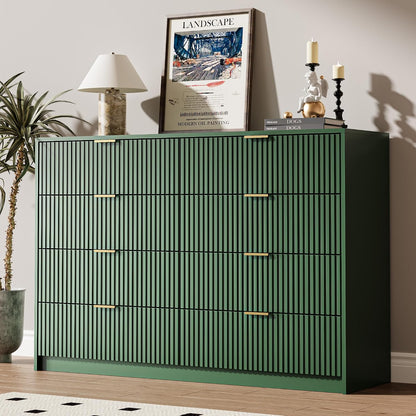 MAISONARIA 55" Wide Fluted 8-Drawer Double Dresser for Bedroom, Green