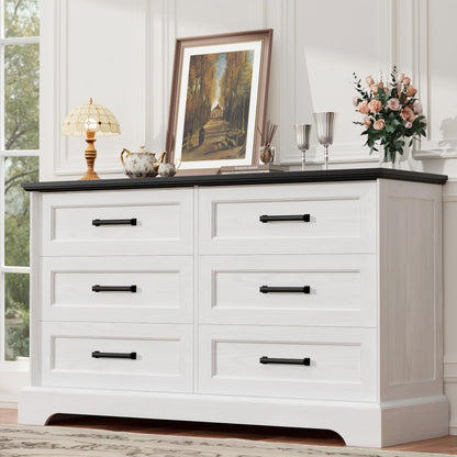 YESHOMY Dresser for Bedroom, Farmhouse 6 Drawers Dressers, White and Black