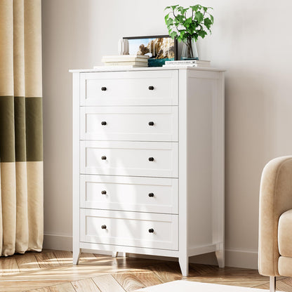 Garvee 5 Drawer Dresser for Bedroom, Modern Tall Chest of Drawers with Metal Knobs, Wooden Clothes Storage Organizer for Closet, Nursery, Living Room, Apartment, Green