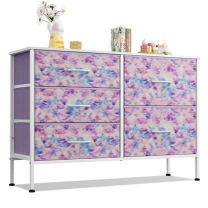 WLIVE Black Dresser for Bedroom, 5 Fabric Chest of Drawers
