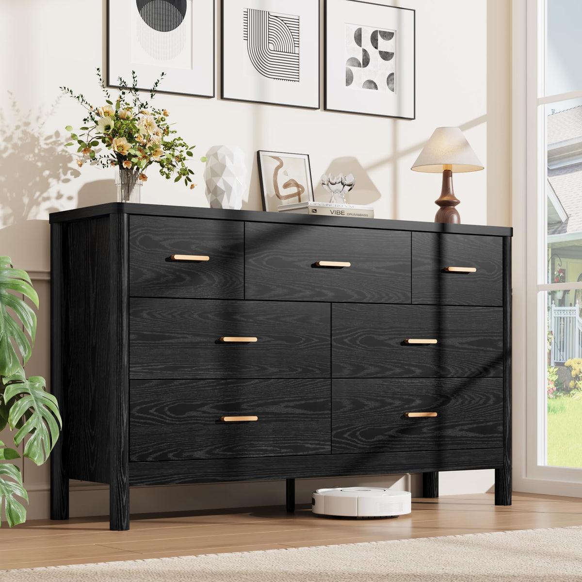 Garvee 6 Drawer Dresser, Wooden Storage Chest of Drawers, White & Brown