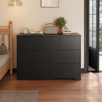 Gizoon 7 Drawer Dresser, 48” Wide Wood Dresser for Bedroom, Black
