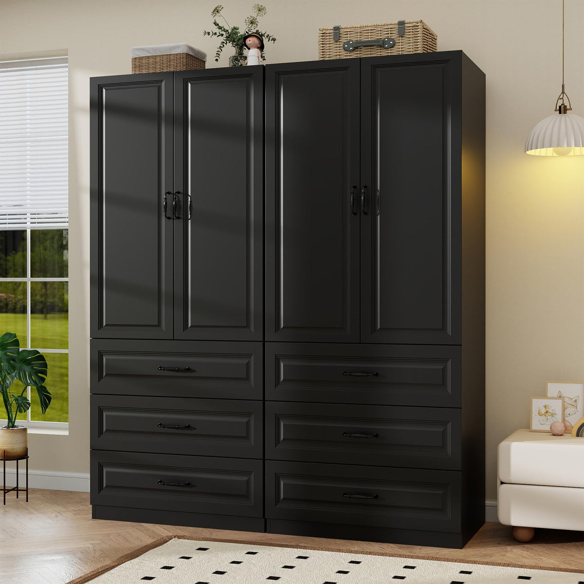 Black Armoire Wardrobe Closet with 3 Drawers, 75" H x 32" W Armoire