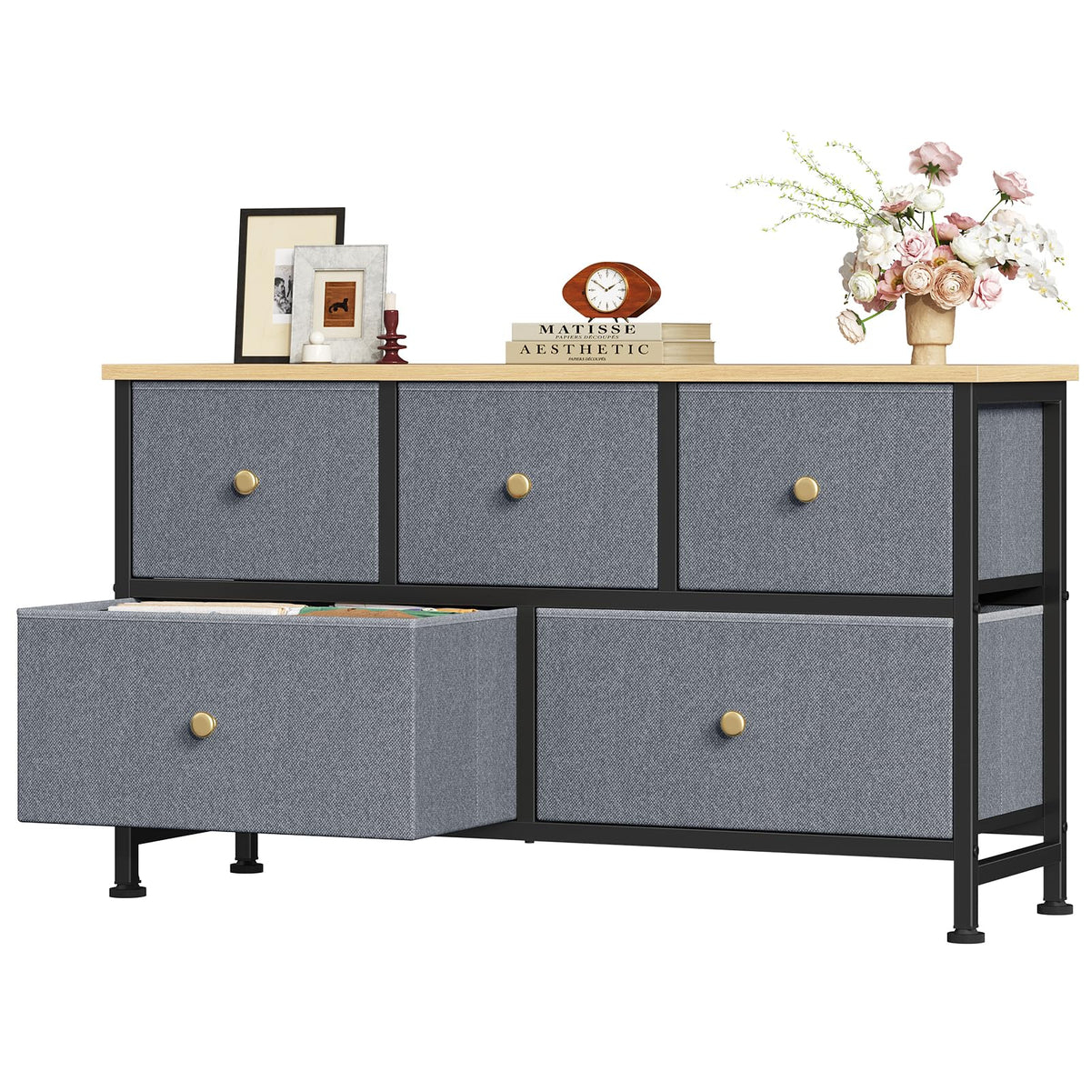 OLIXIS 5 Drawer Black Dresser for Bedroom, Closet Chest Organizer Furniture