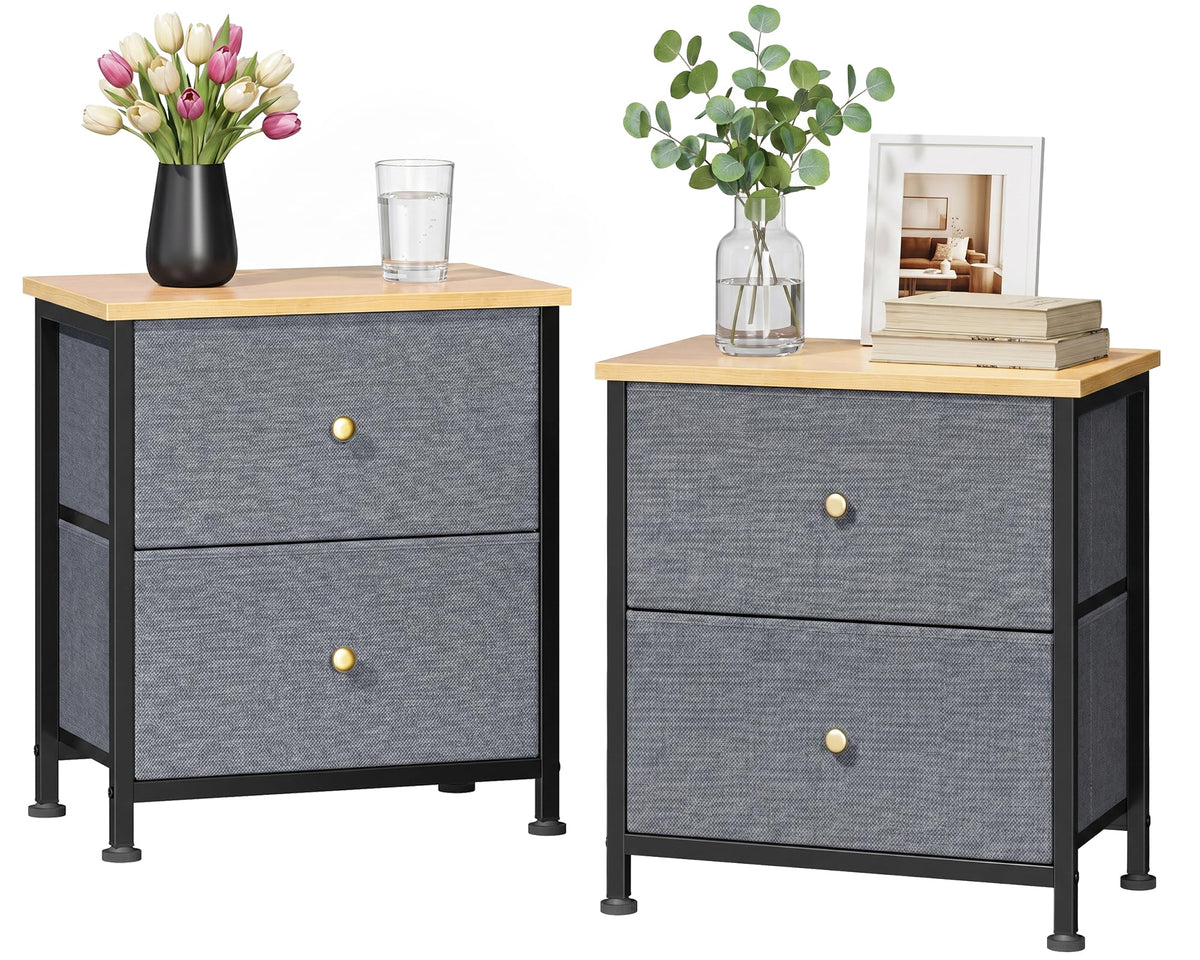 Sweetcrispy Nightstands Set of 2 with 2 Storage Drawer, Small Bedside Table
