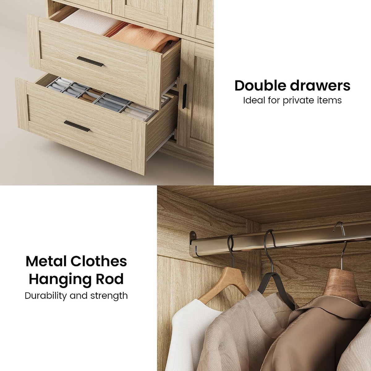 ANCTOR 70.6 Inch Armoire Wardrobe Closet with Drawers (Light Oak)