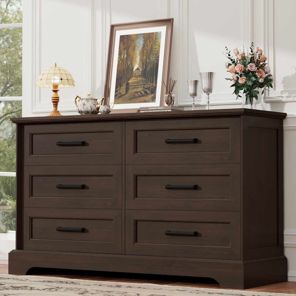 YESHOMY Dresser for Bedroom, Farmhouse 6 Drawers Dressers, White and Black
