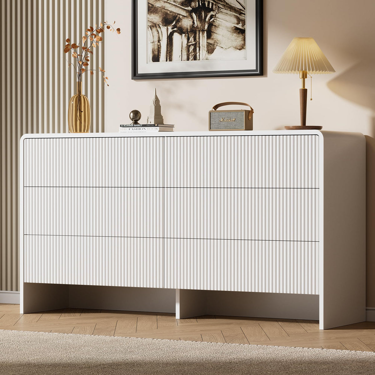 Furniway Black 5 Drawer Dresser for Bedroom, Curved Tall Dresser with Push-to-Open Design, Chest of Drawers for Bedroom, Living Room, Hallway, 15.7”D x 32”W x 47.2”H