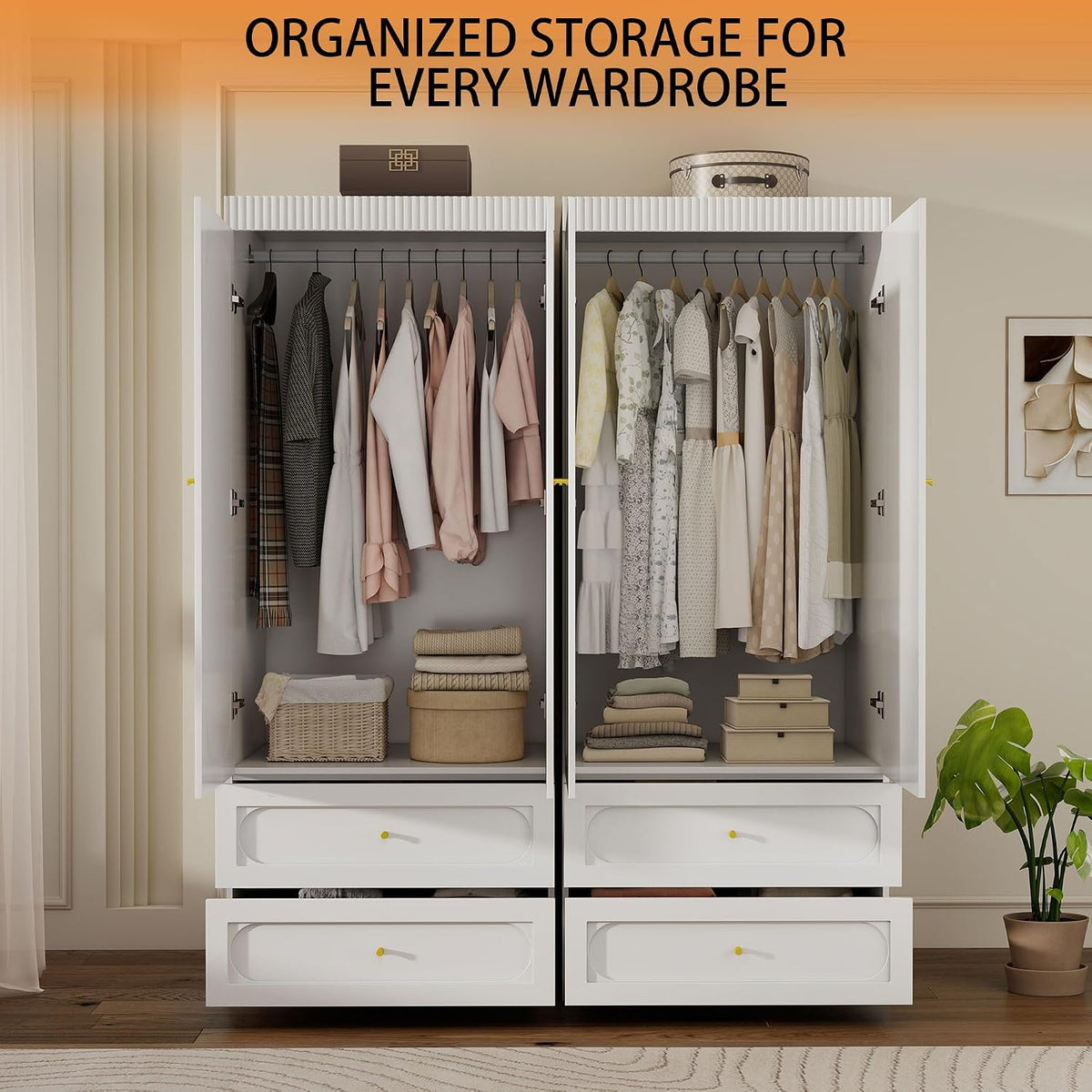 White Wooden Wardrobe Closet with 2 Doors, 75" Tall x 32" Wide