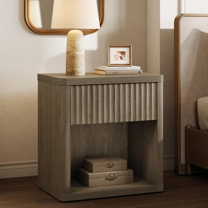 SICOTAS Night Stand Set of 2 Nightstands with Drawer Storage Fluted Bed Side Table End Table Large Modern Wide Bedside Stand Mid Century Night Stands for Bedroom Living Room Sofa Office, White Alder
